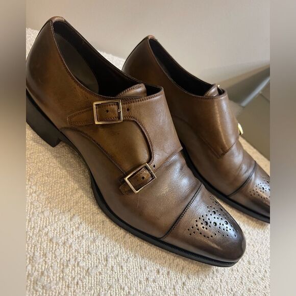 Tom Ford mens Brown Leather Double Monk Oxfords with Brogue Detailing size 13 - Picture 3 of 16